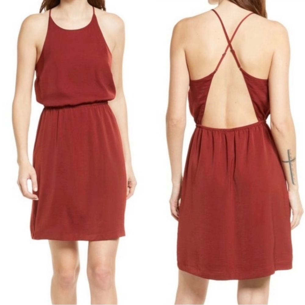 Melrose and Market Classic Dark Red Sleeveless Backless Mini Casual Summer Dress
